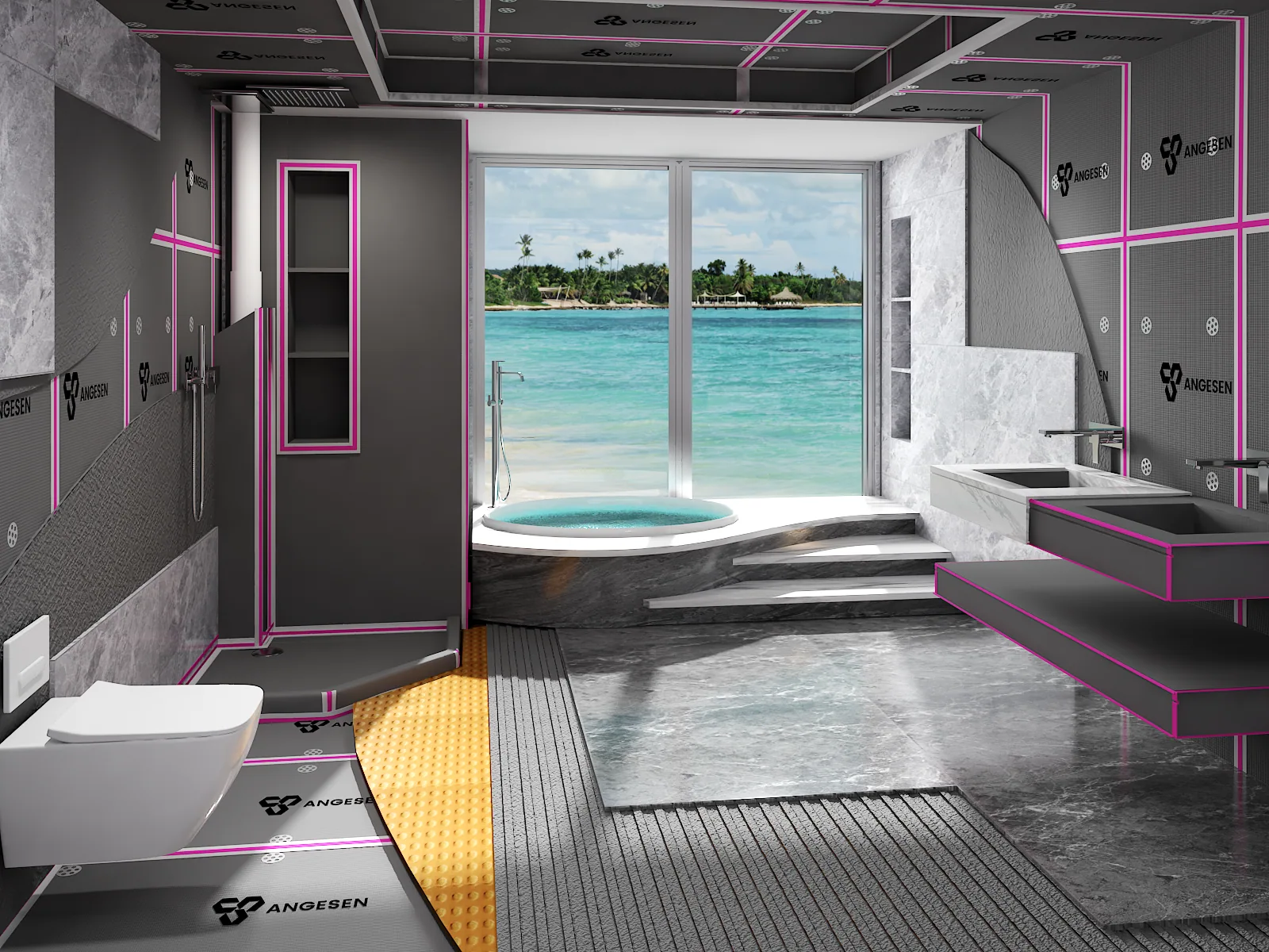 ANGESEN tile backer board production and bathroom waterproofing system banner